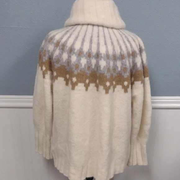 NEWBanana Republic51% Alpaca Cream Turtleneck Bosque Oversized Fair Isle Sweater - Picture 7 of 13
